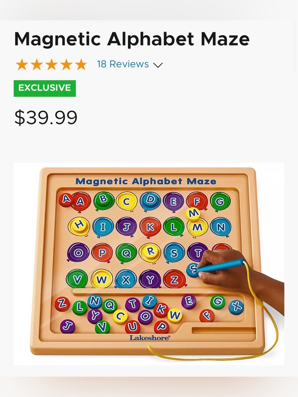 Lakeshore Learning Wooden Magnetic Alphabet Maze Preschool Toy